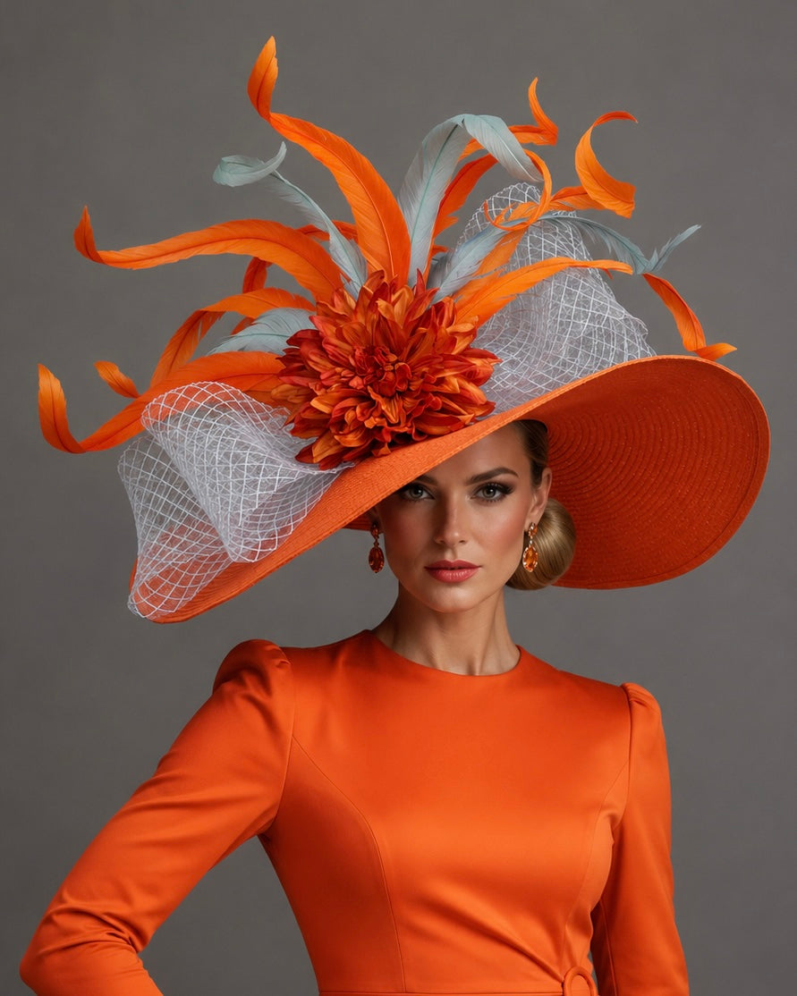 Tessa Orange Blue - Kentucky Derby Hat