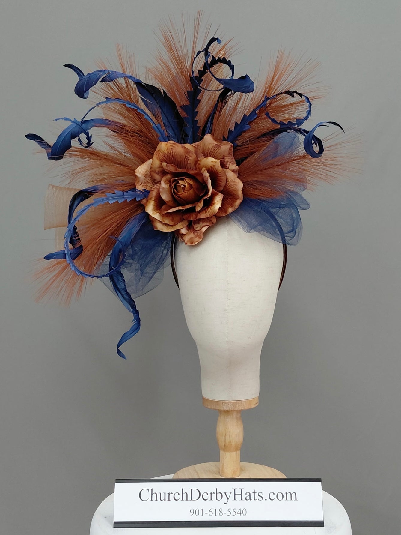 Joselyn Navy Rust Fascinator on Headband
