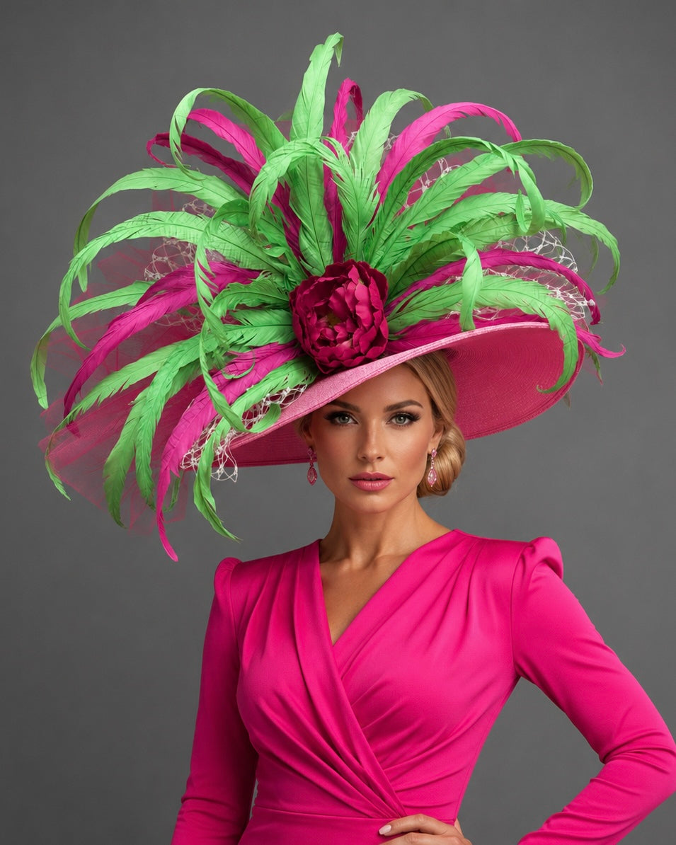 Belinda Pink Green - Kentucky Derby Hat