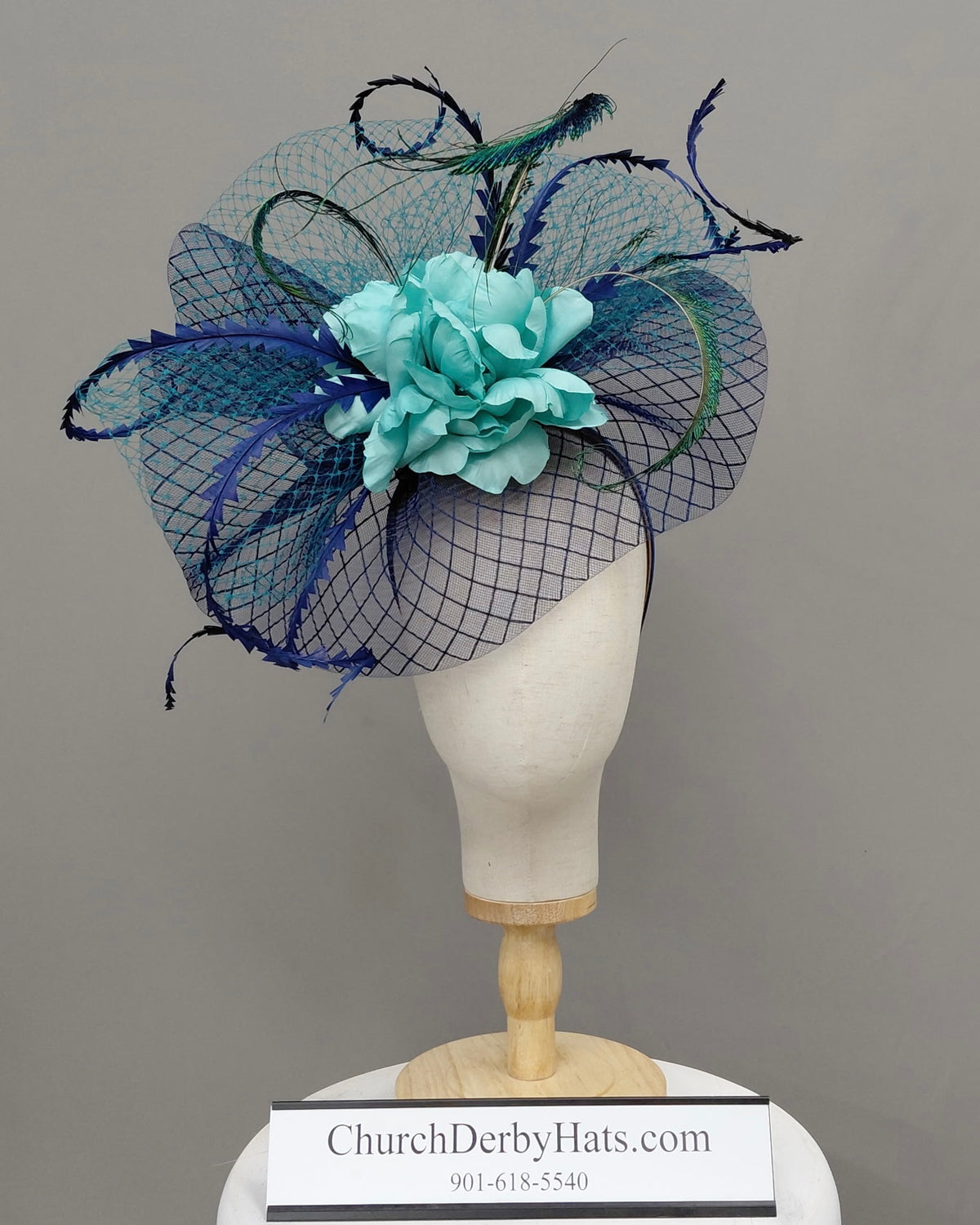 Katrina Navy Turquoise - Fascinator on Headband