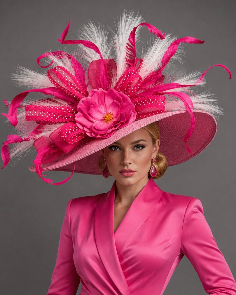 Sandrene Pink White - Kentucky Derby Hat