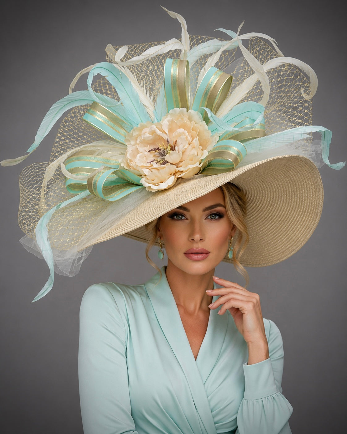 Baroness - Kentucky Derby Hat - Ivory Mint Church Hat