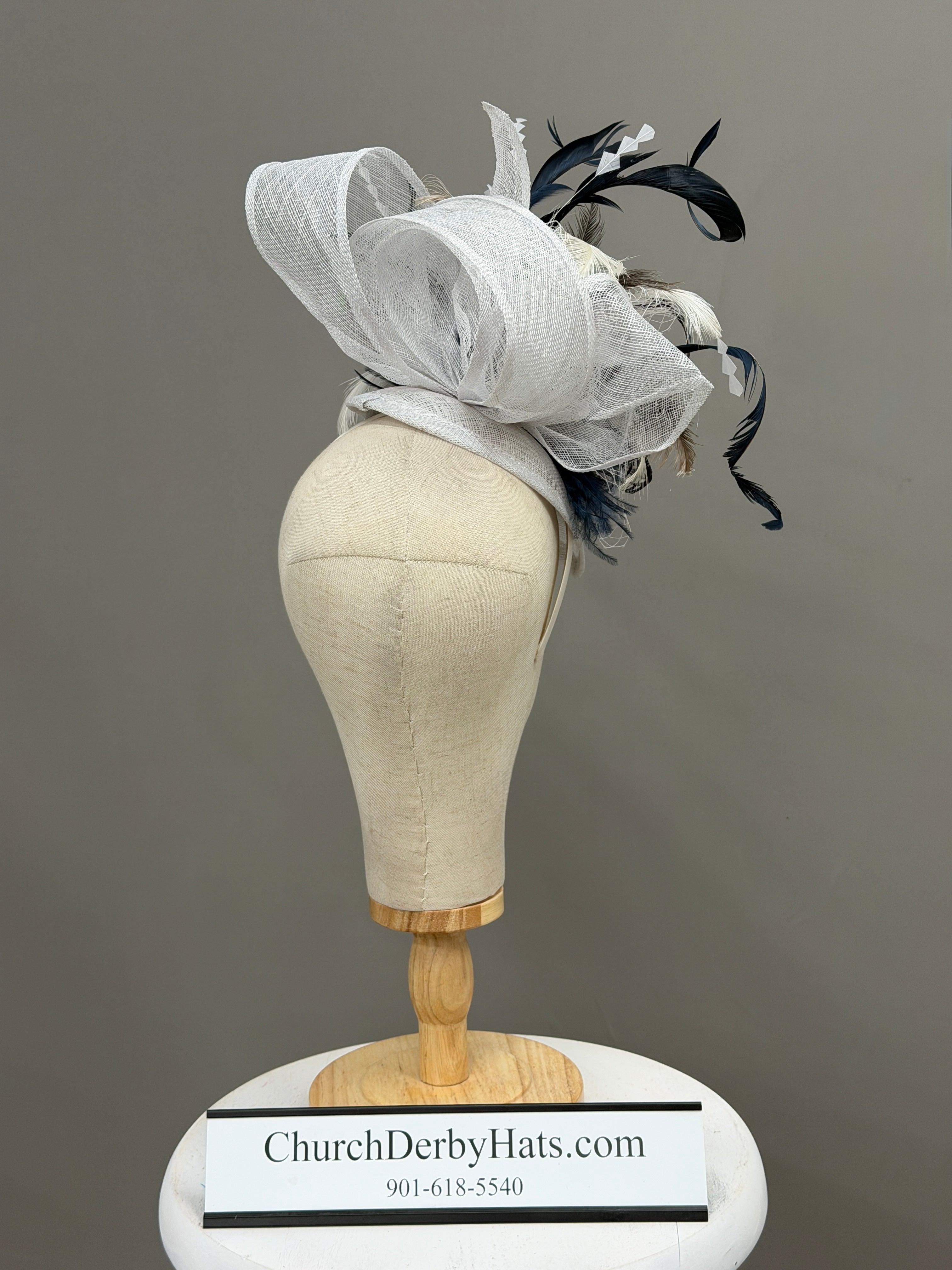 Rhea Navy Natural - Church Derby Fascinator Hat
