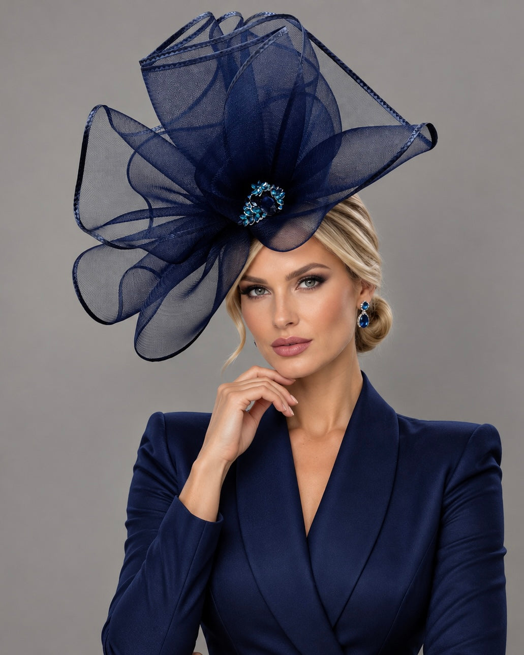 Natalie Navy Blue Fascinator on Headband