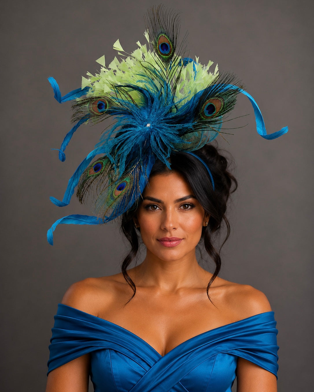 Teal Lime Fascinator on Headband