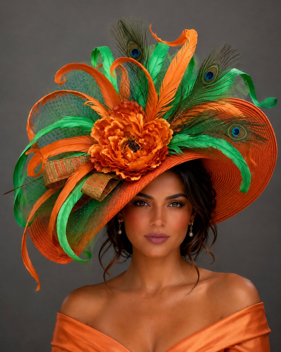 State Street - Orange Green Kentucky Derby Hat - Church Hat