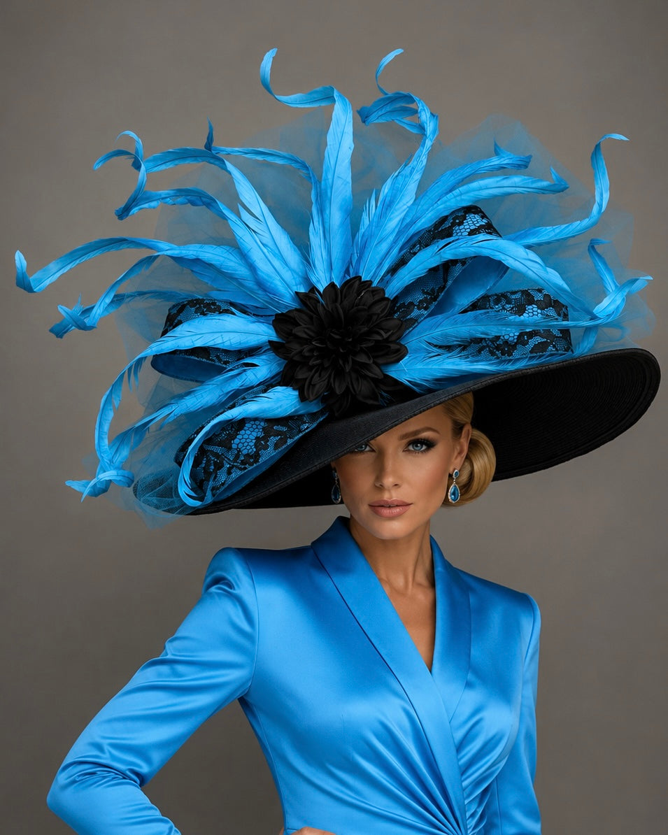 Sophia Blue Black - Kentucky Derby Hat - Church Derby Hat
