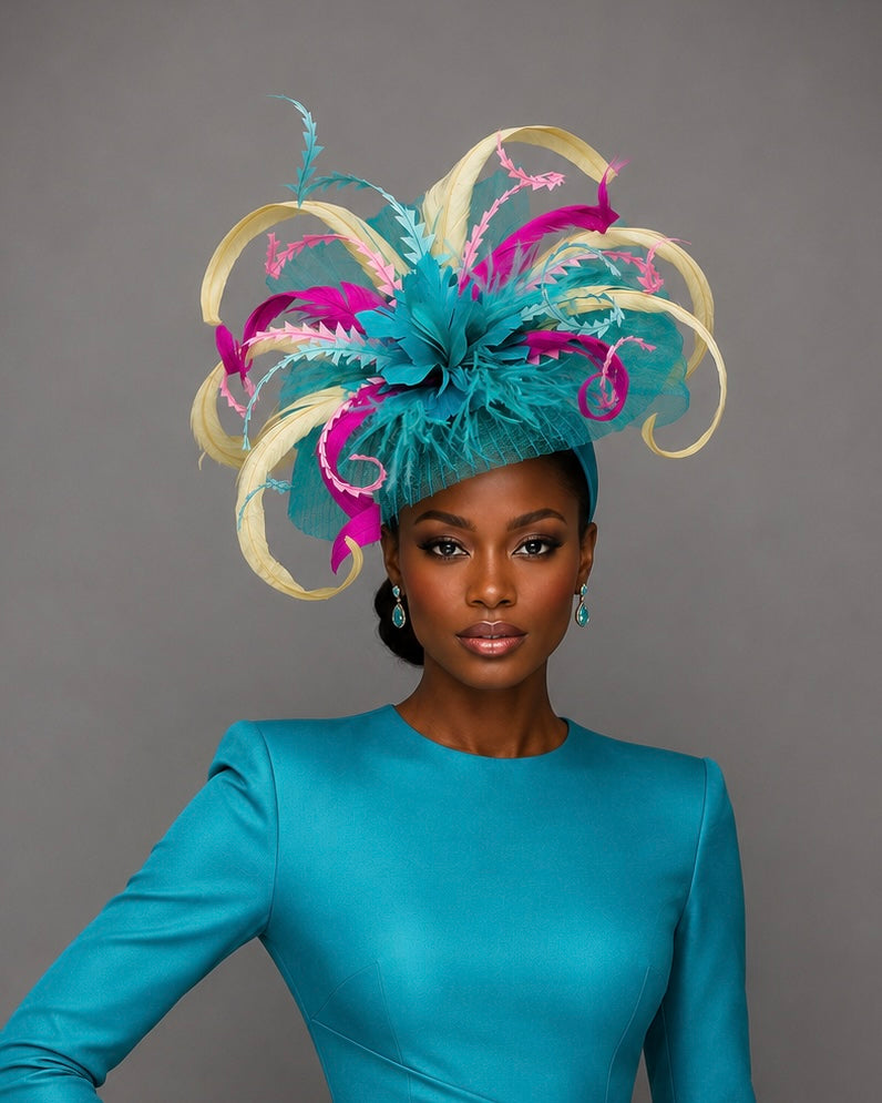 Turquoise Derby Fascinator - Church Derby Hat