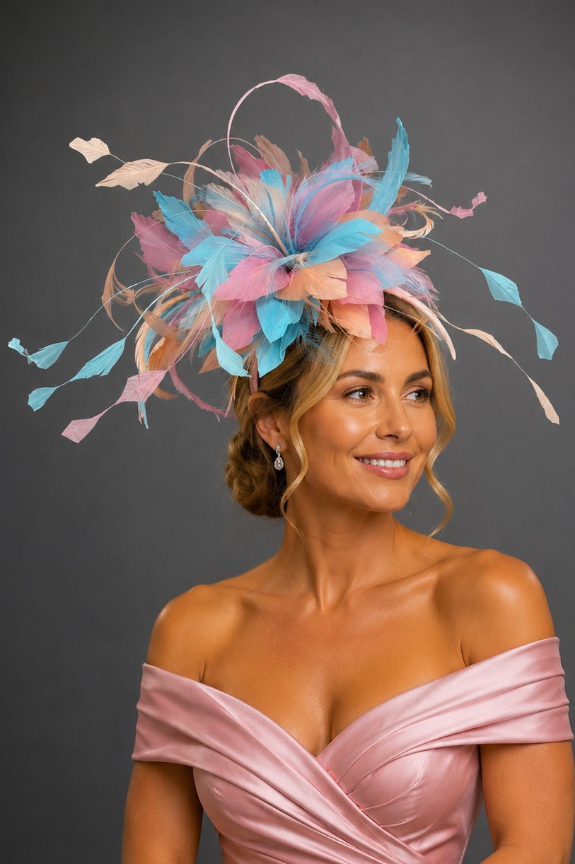 Angel Pastel Feathered Fascinator - Kentucky Derby Hat