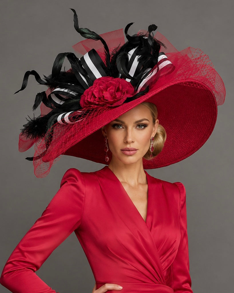 Scarlet - Red White Black - Kentucky Derby Hat