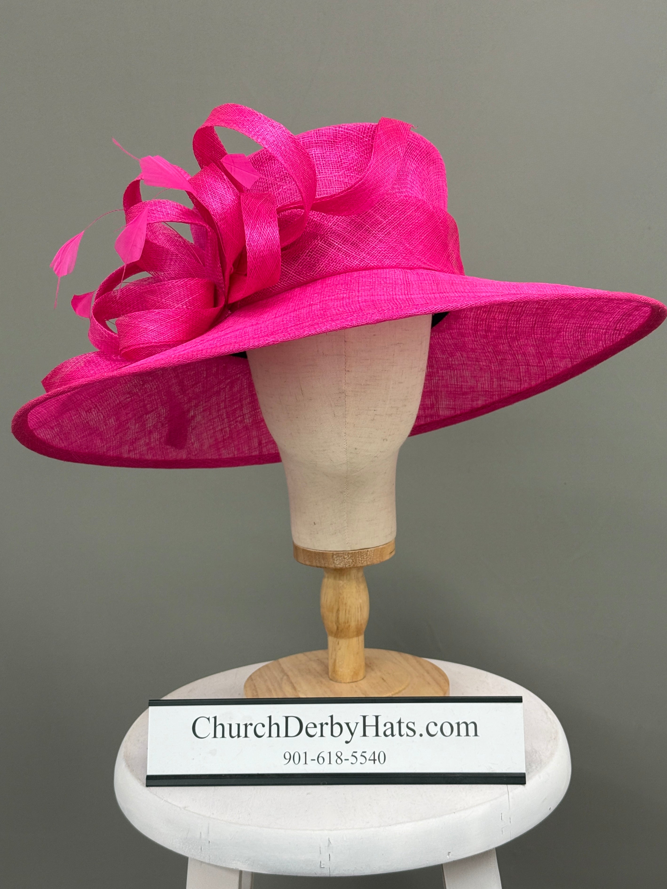 Loraine Hot Pink Sinamay - Church Derby Hat