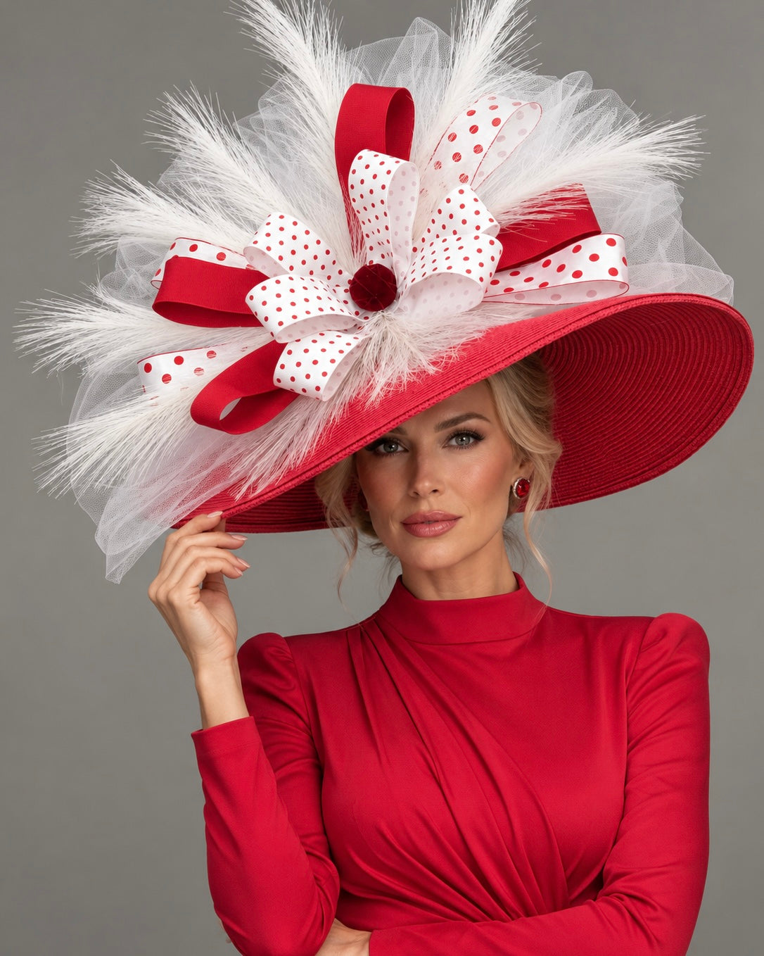Rebecca Red White - Kentucky Derby Hat - Church Hat