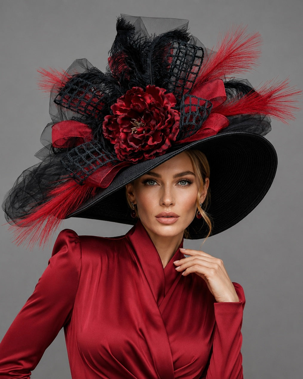 Vogue - Kentucky Derby Hat - Church Hat in Black and Deep Red