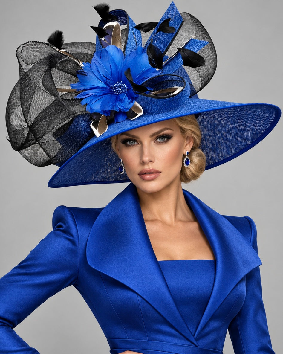 Kiera Royal Blue Black - Kentucky Derby Hat
