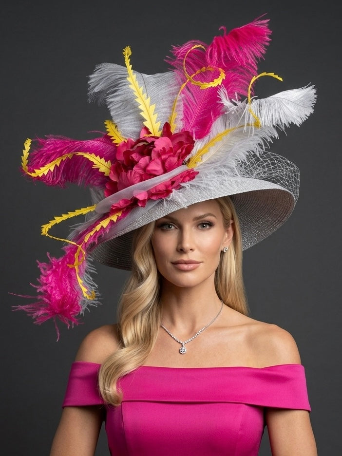 Edith Silver Pink - Luxury Kentucky Derby Hat
