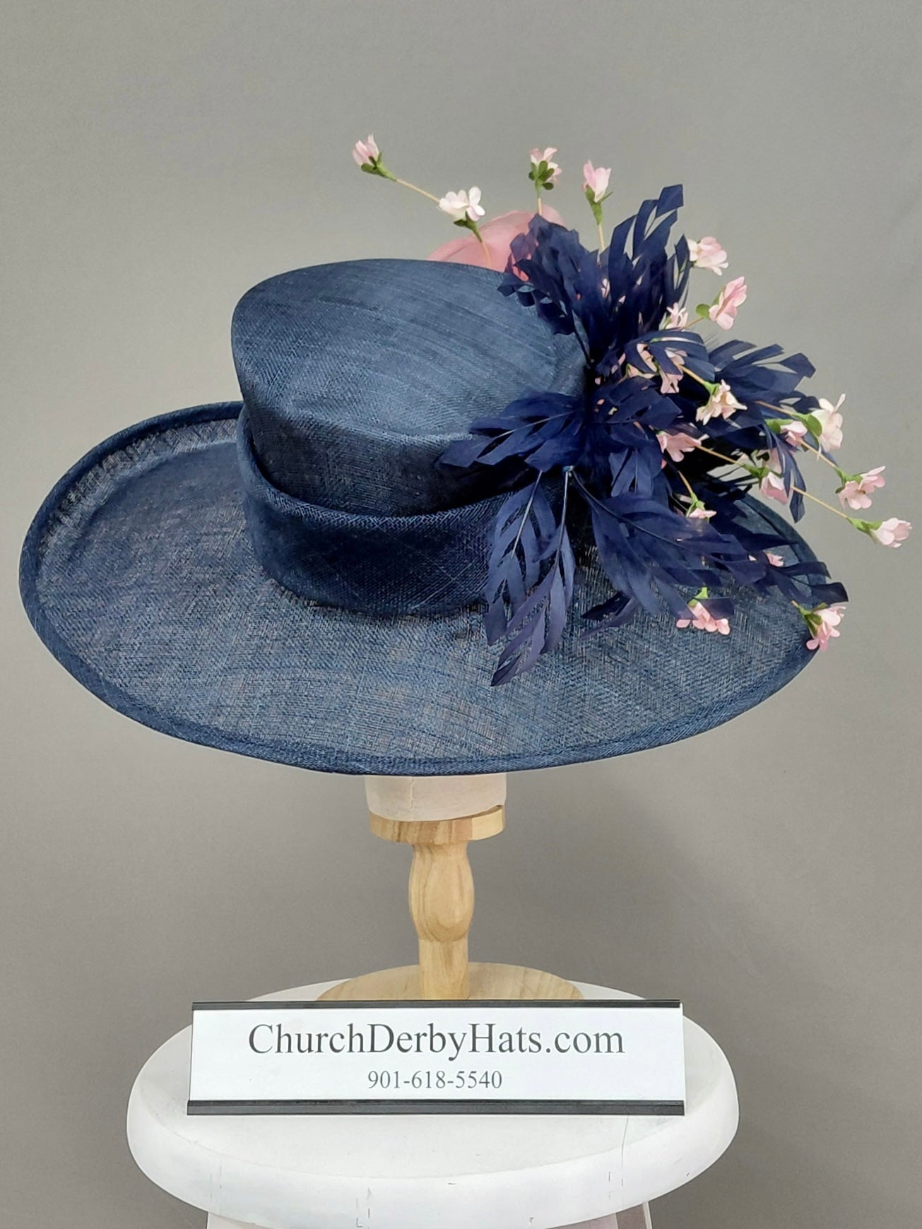 Amanda Navy Pink Sinamay - Church Derby Hat