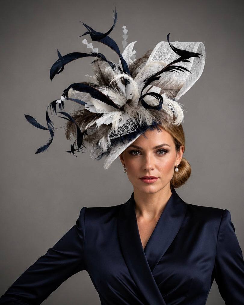 Rhea Navy Natural - Church Derby Fascinator Hat