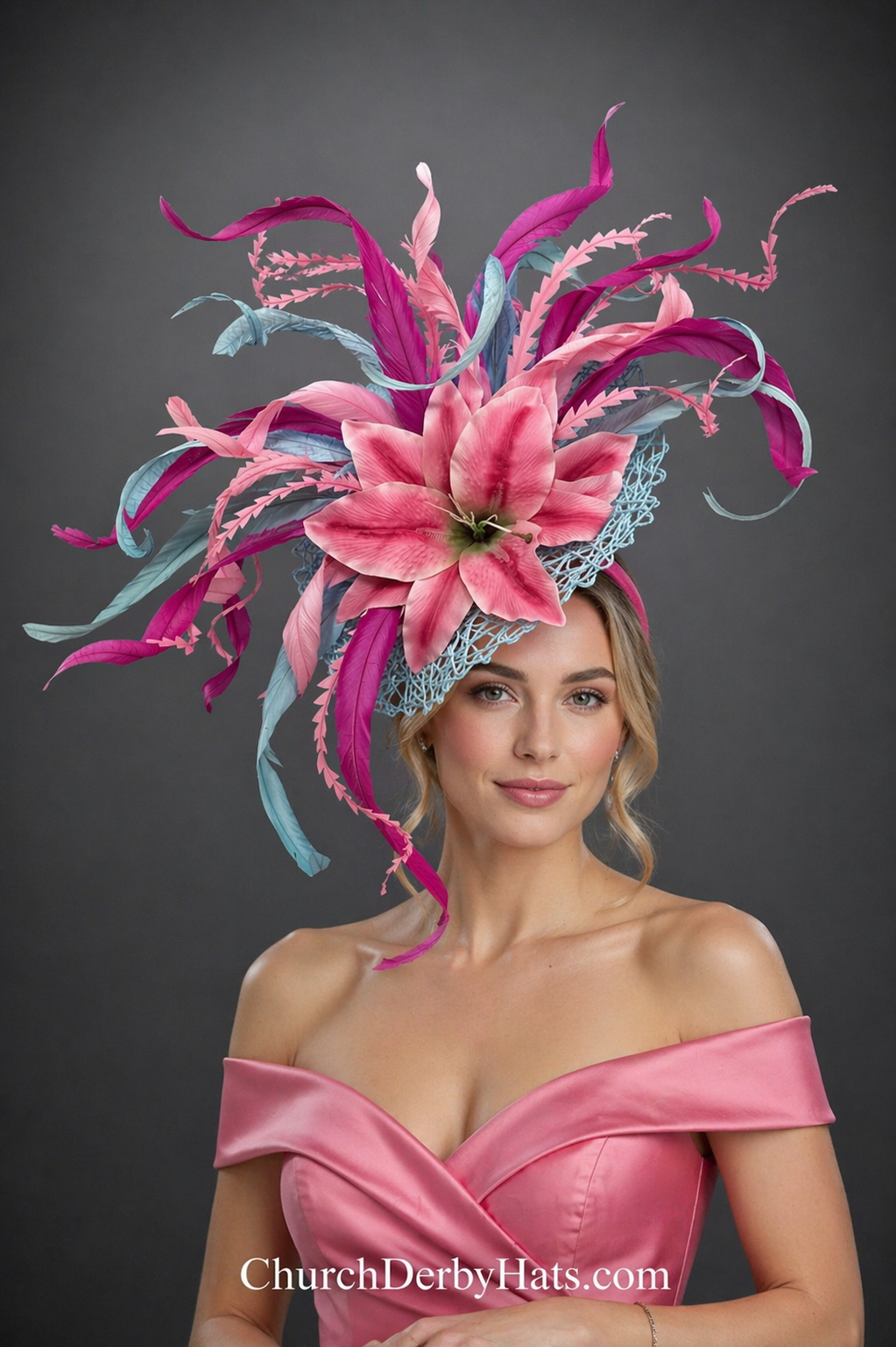 Kiera Pink Blue - Kentucky Derby Hat