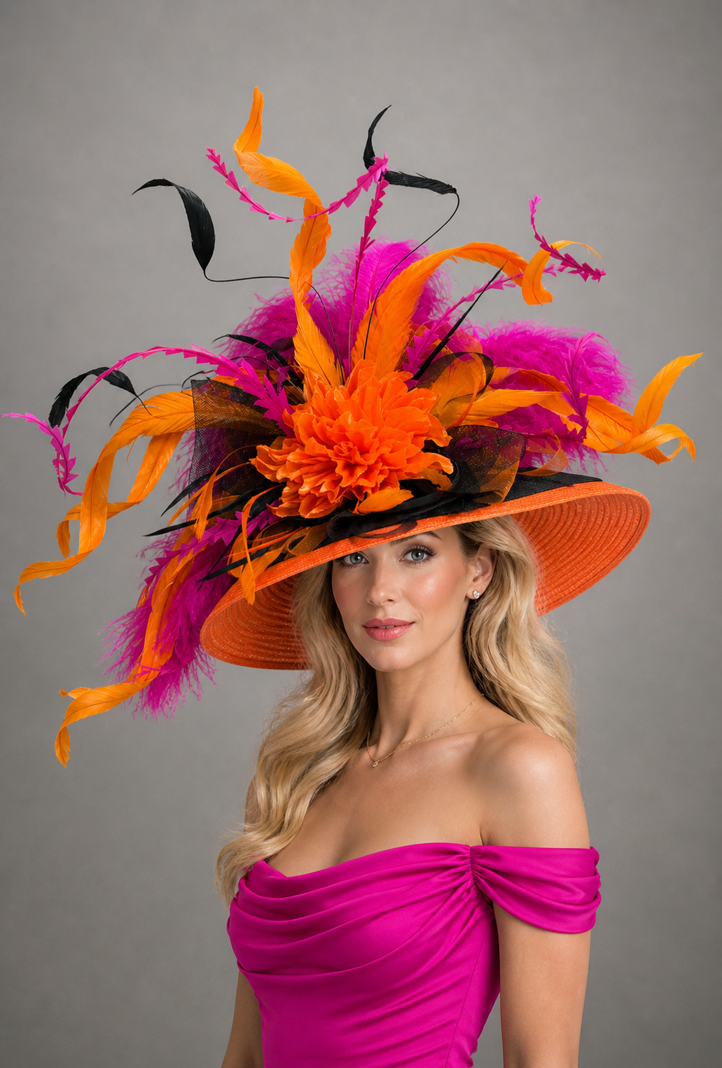 Amber Leigh Orange fuchsia - Kentucky Derby Hat