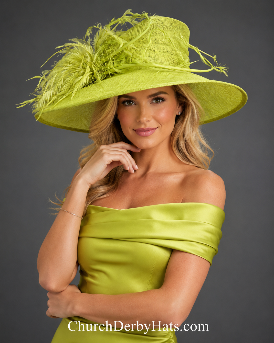 Lime Green Sinamay - Church Derby Hat
