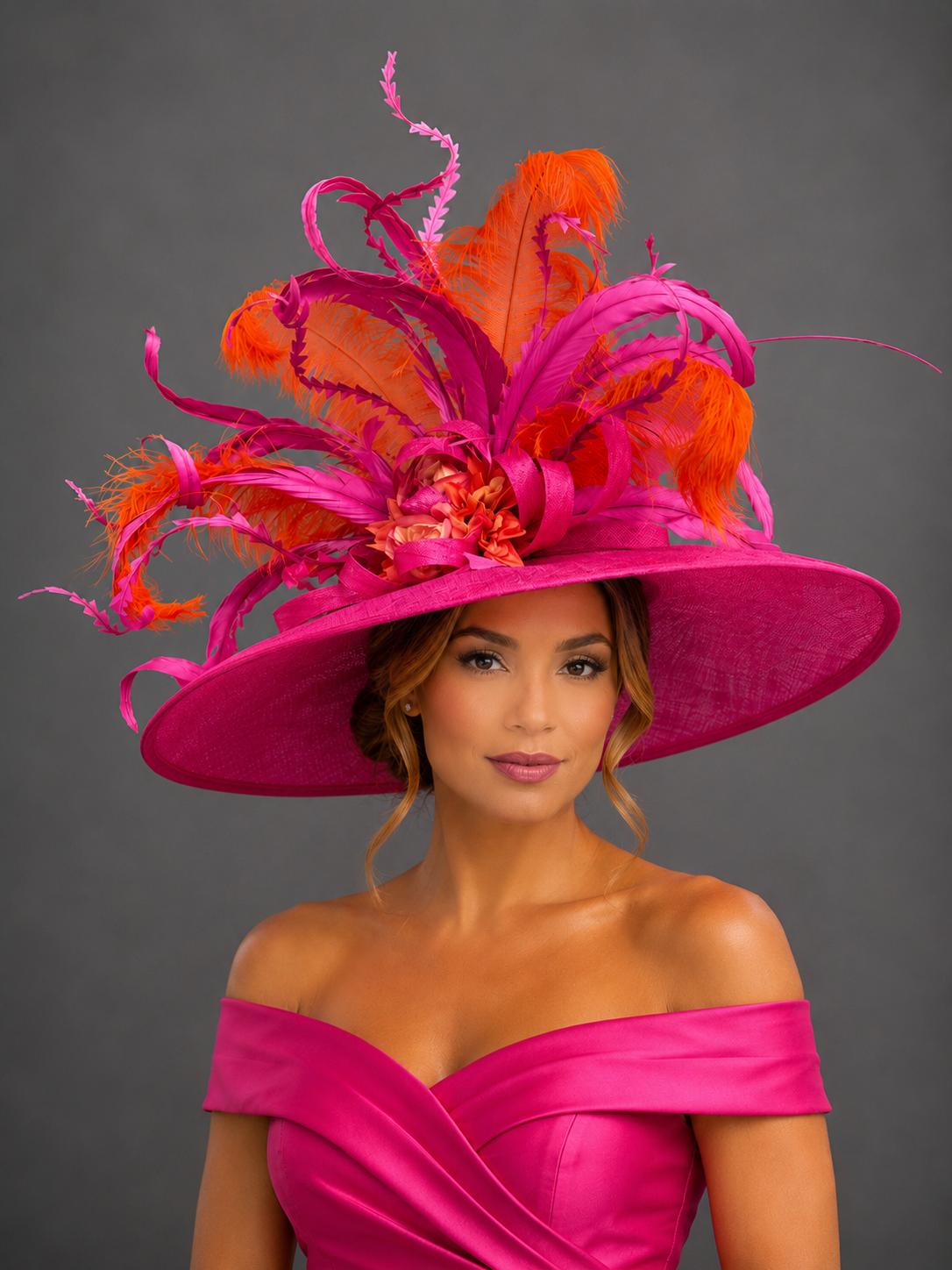 Jugi Hot Pink and Orange Sinamay - Kentucky Derby Hat
