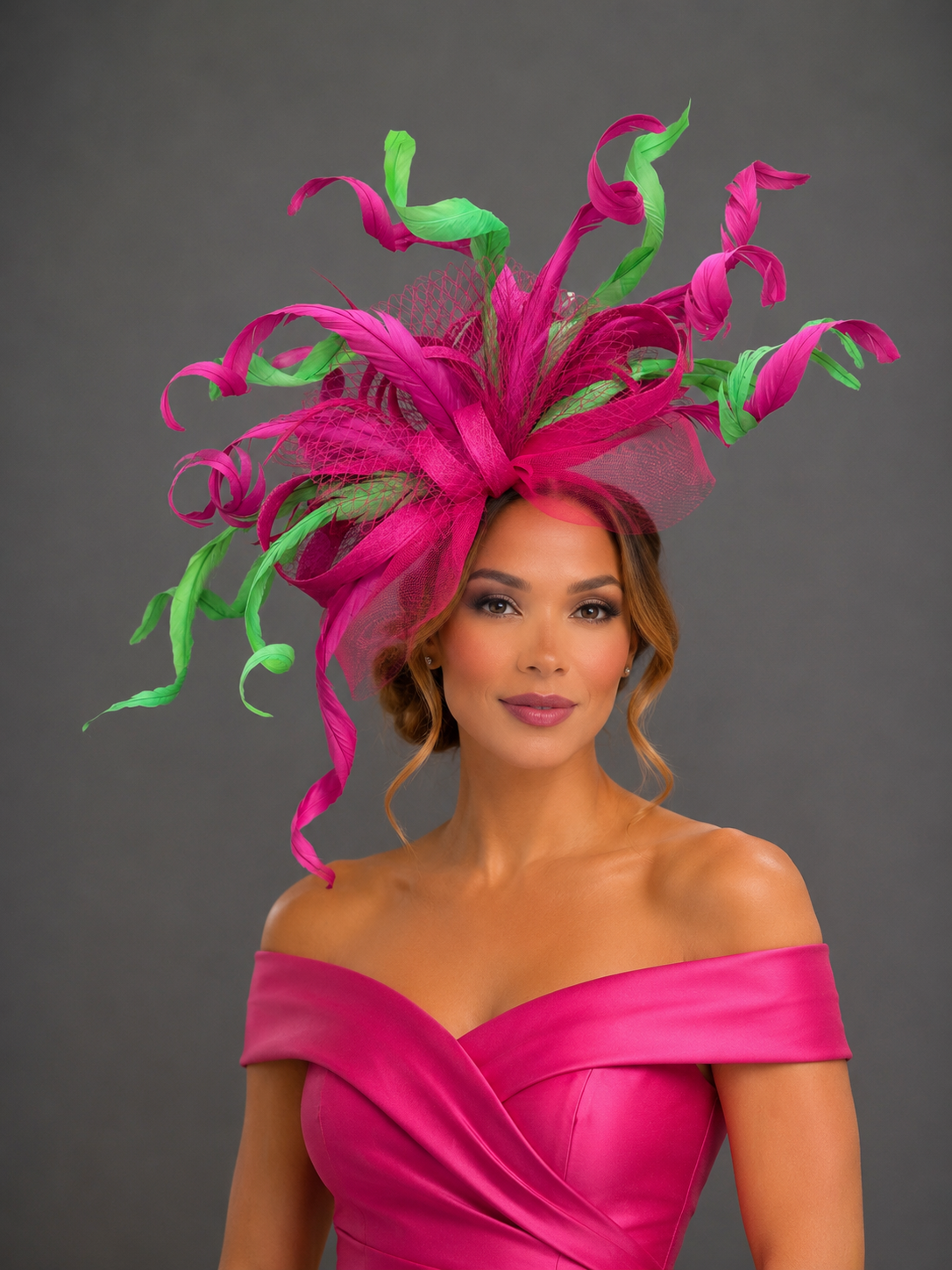 Kelly Hot Pink and Green Fascinator on Headband - Kentucky Derby Hat