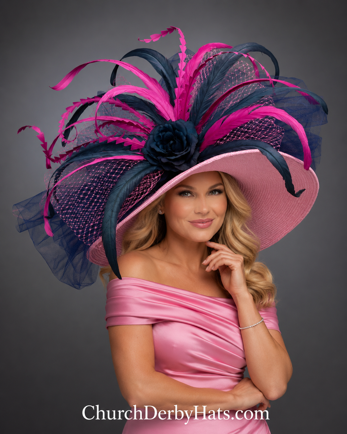 Natalie Navy Pink - Kentucky Derby Hat