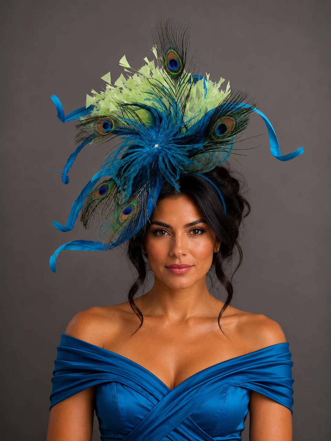 Teal Lime Fascinator on Headband