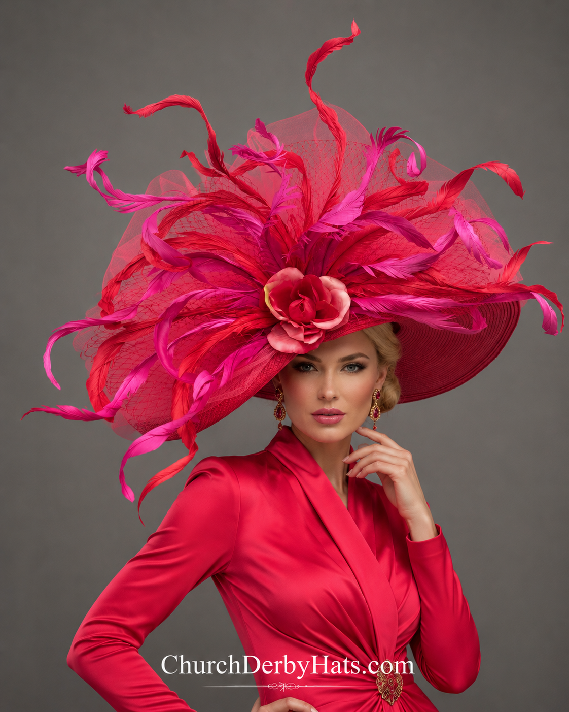 Pippa Red Hat Pink Coral - Kentucky Derby Hat