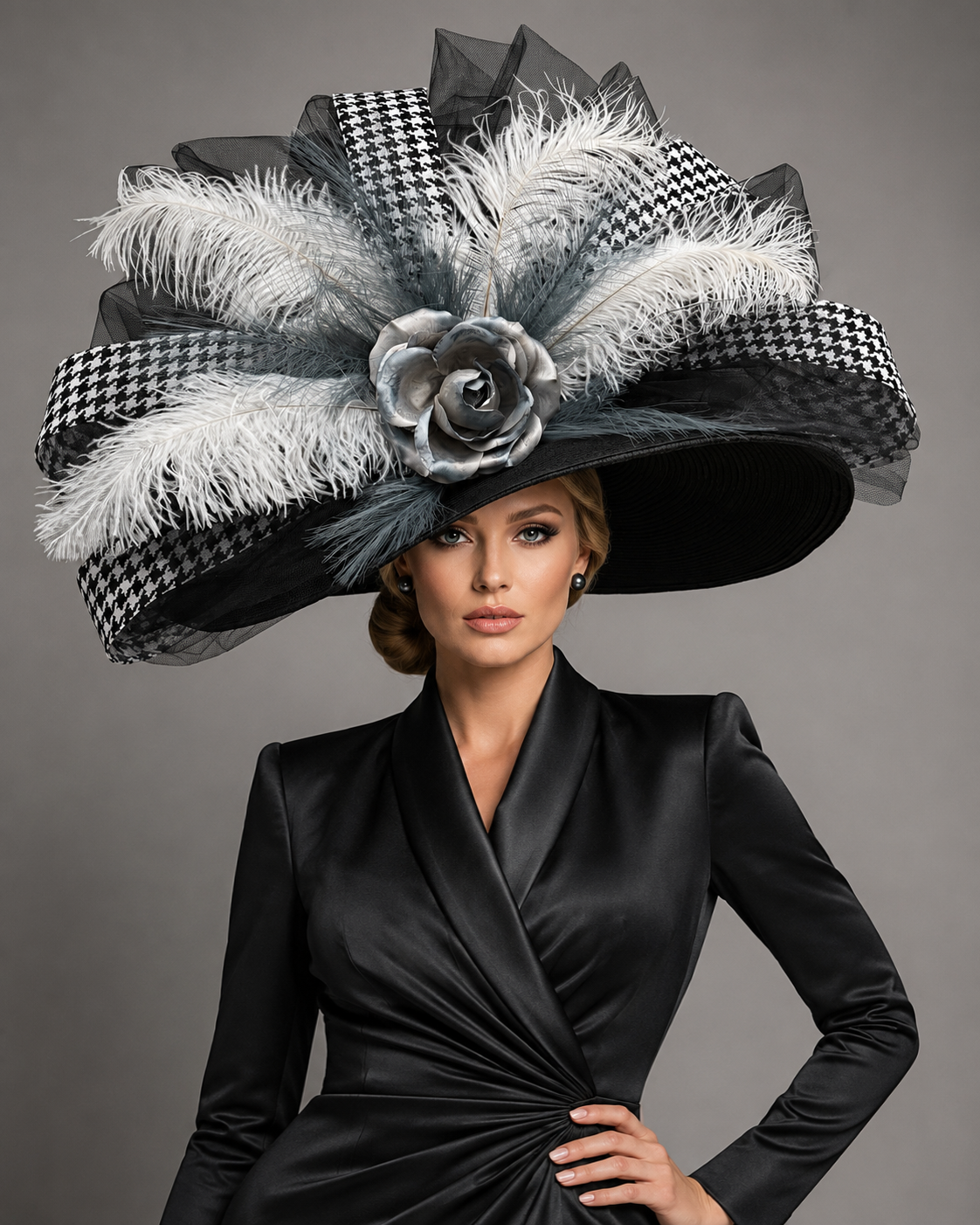 Houndstooth - Elegant Church Derby Hat