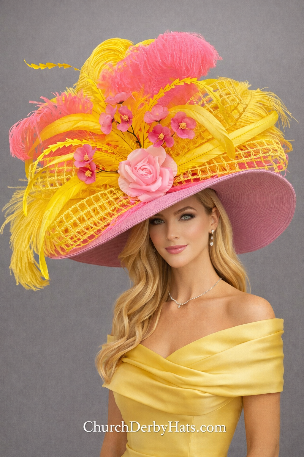 Kelsie Pink Yellow - Kentucky Derby Hat