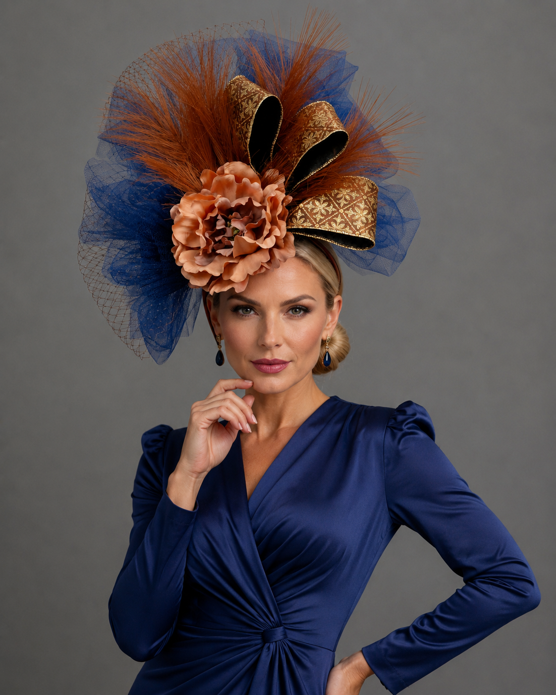 Sandy Brown Blue - Kentucky Derby Hat Fascinator on Headband