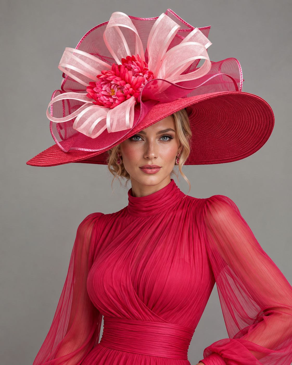 Heather Red Pink - Kentucky Derby Hat - Church Hat