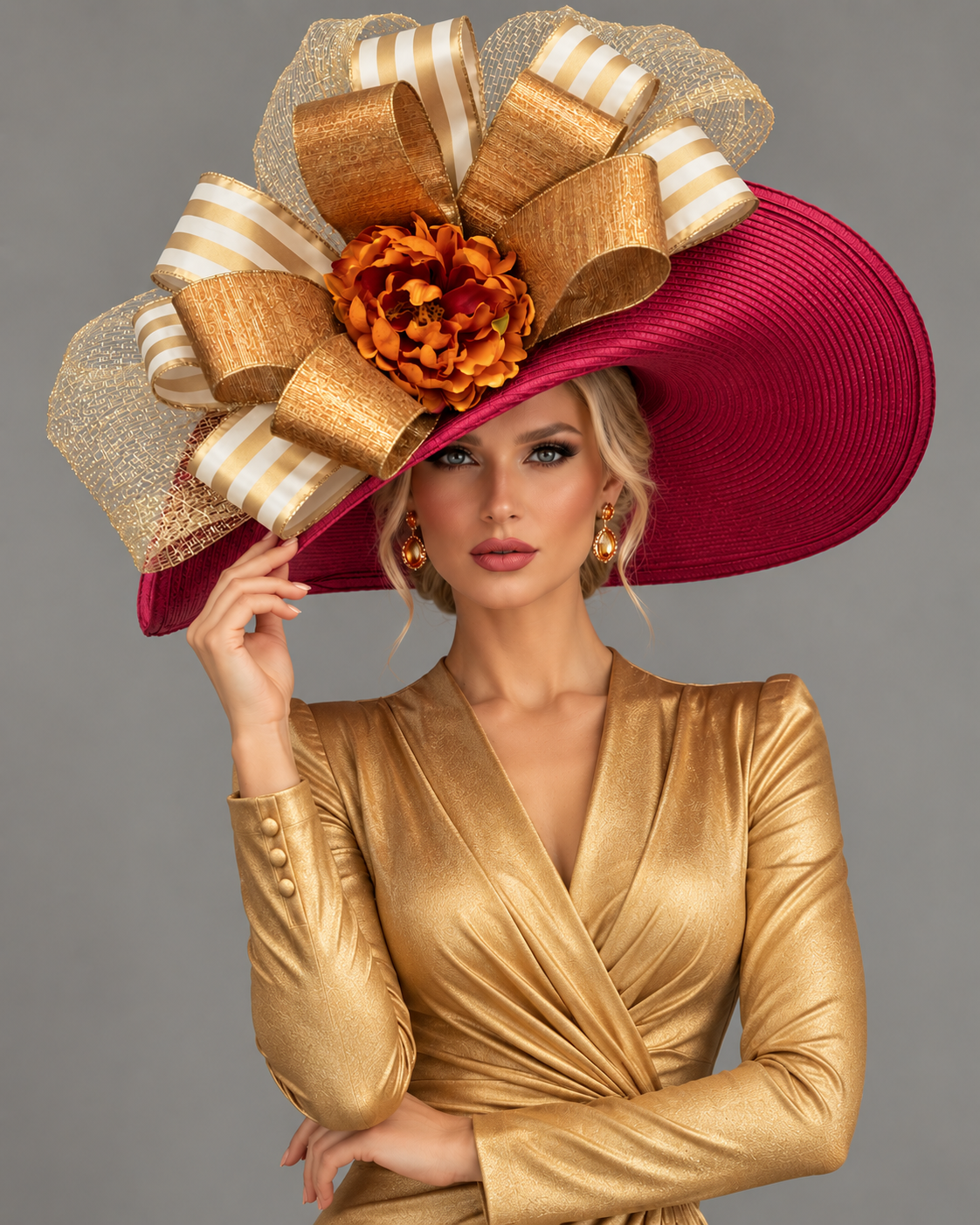 Marina Red Gold - Kentucky Derby Hat - Church Hat