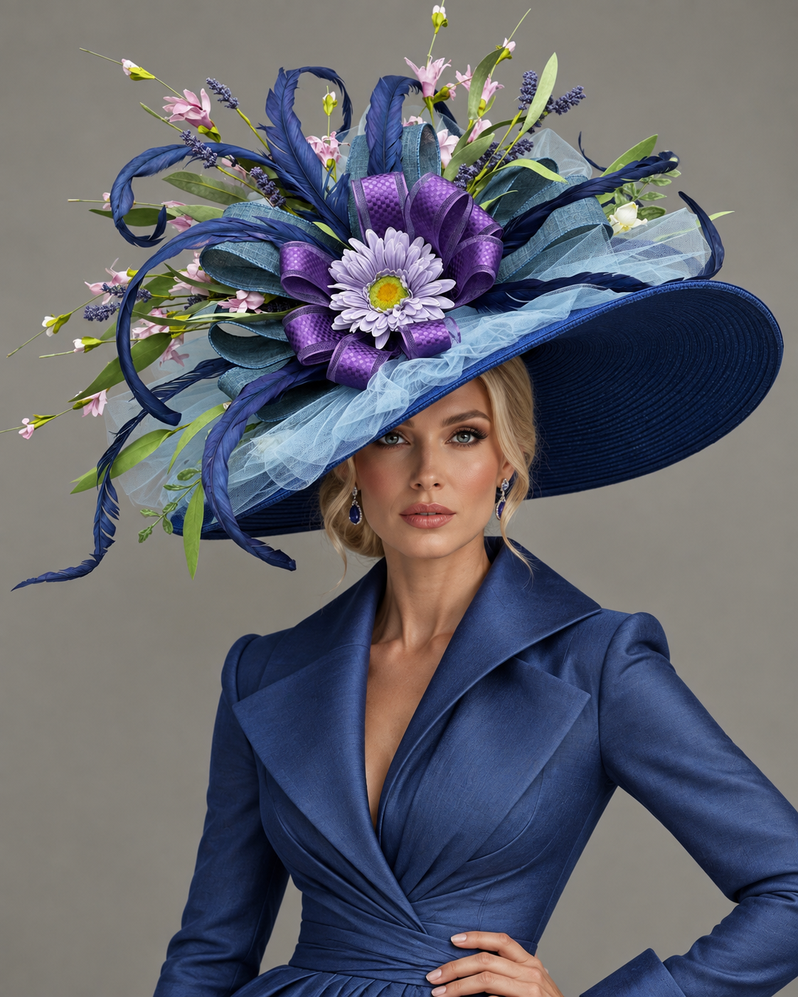 Lina Blue Purple - Kentucky Derby Hat - Church Hat