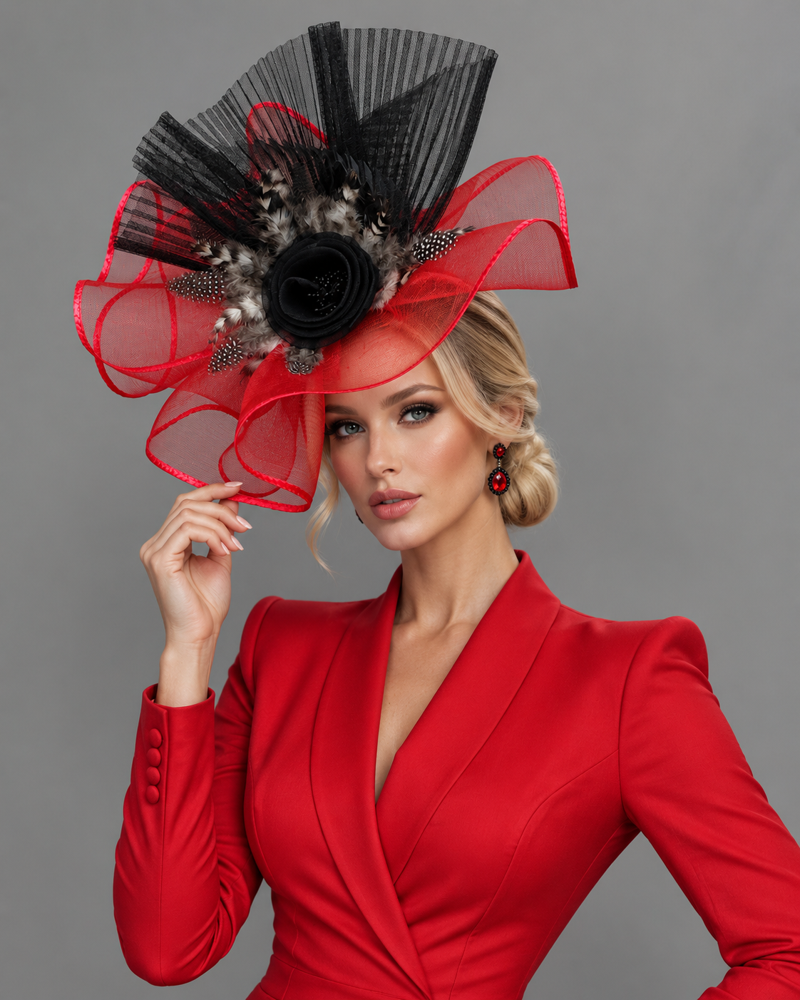Kerine Red Black Fascinator on Headband