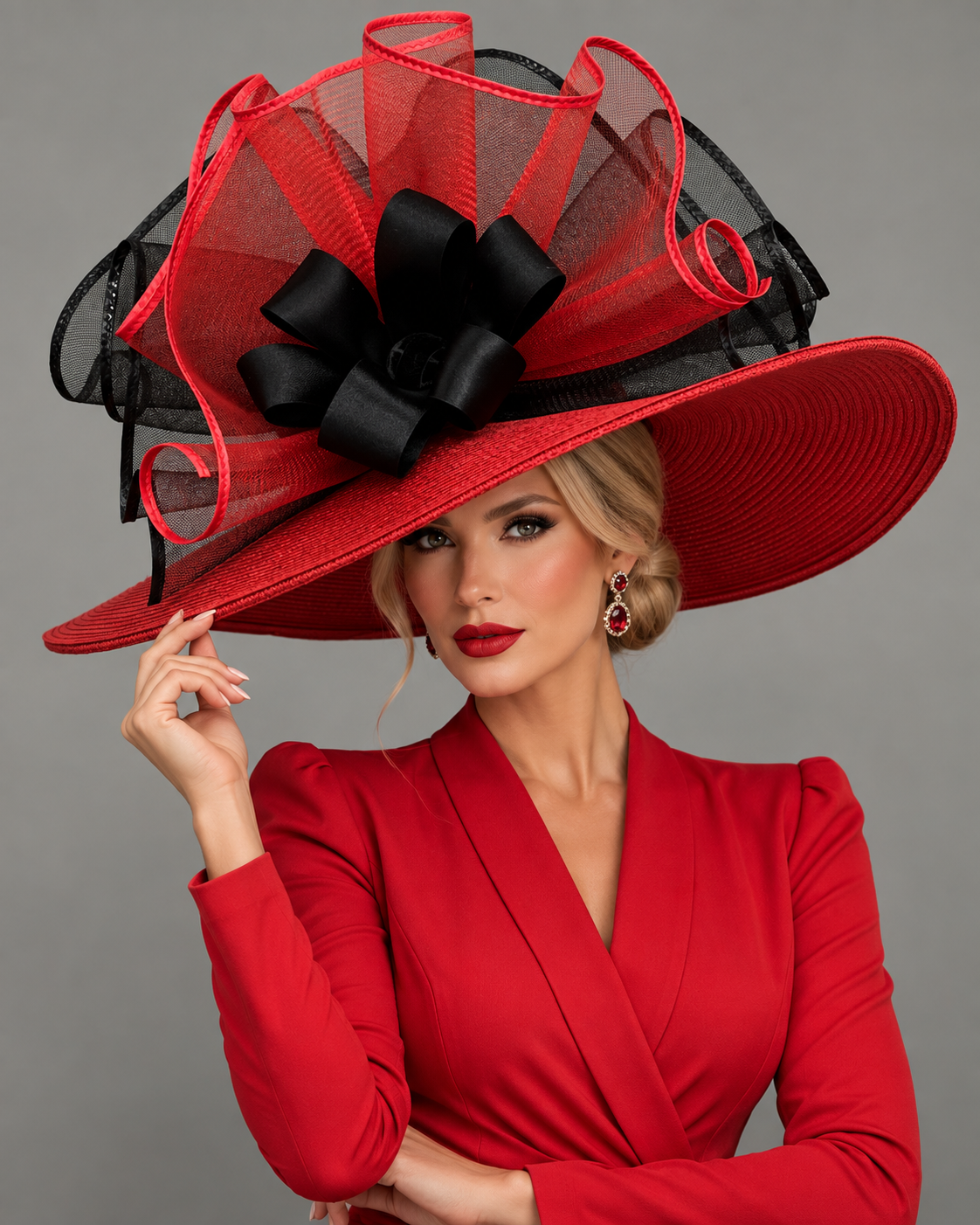 Audrey Red Black - Kentucky Derby Hat - Church Hat