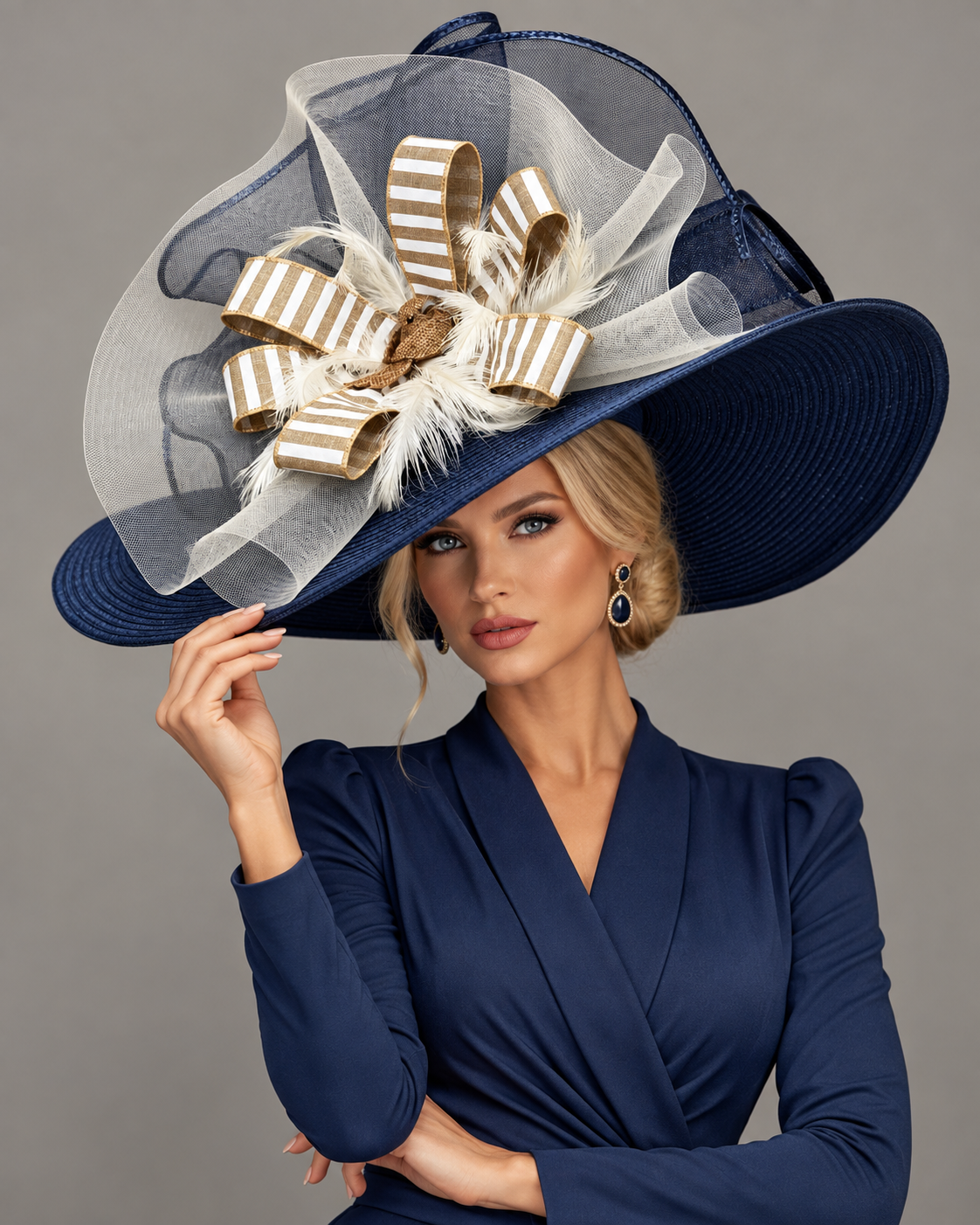 Wendy Navy Tan - Kentucky Derby Hat - Church Hat