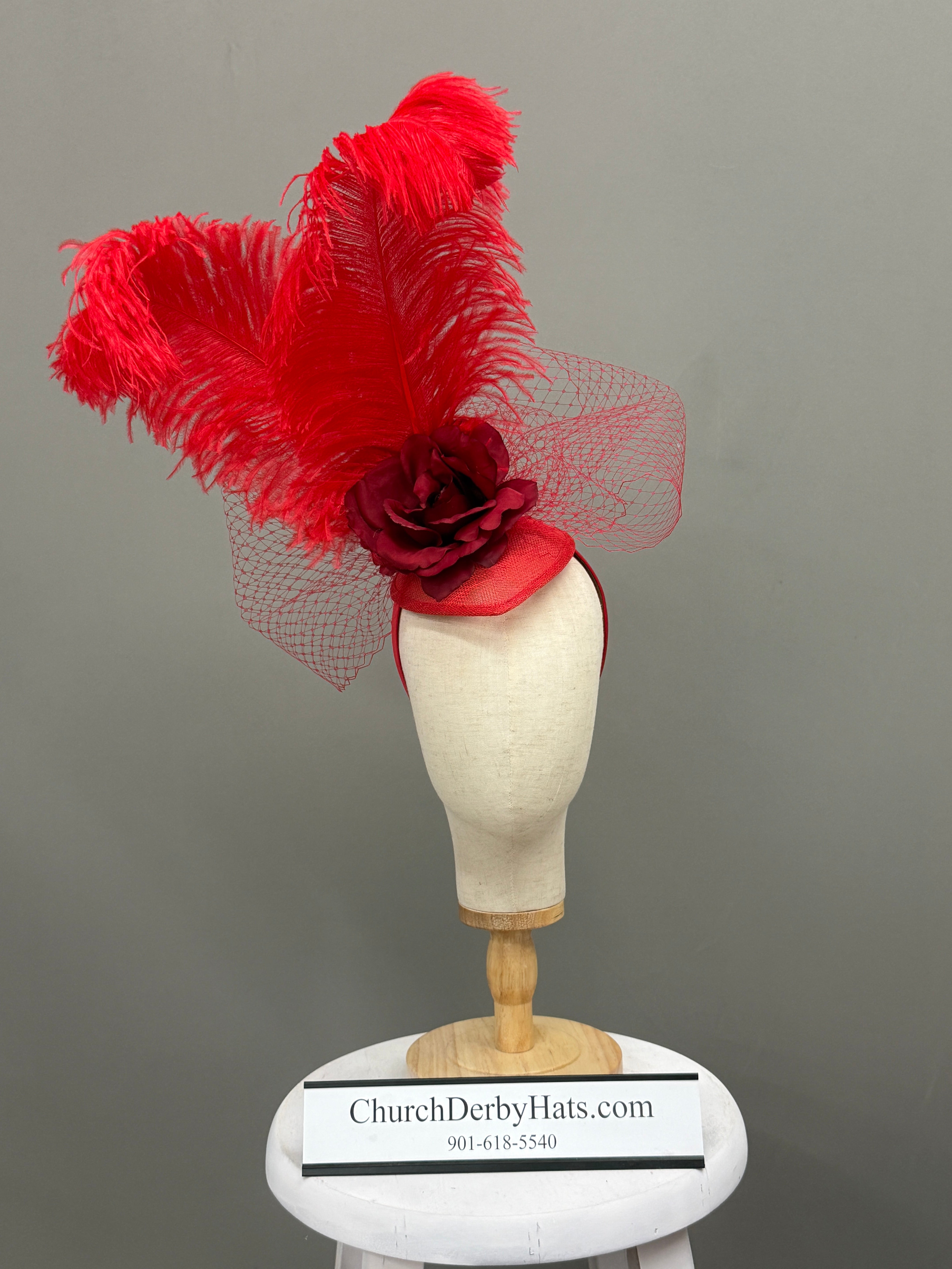 Red Peony Rose - Kentucky Derby Hat