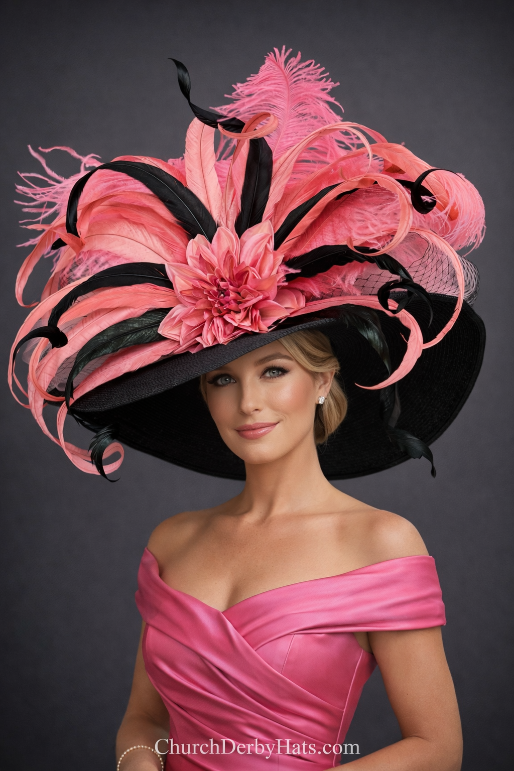 Coral and Black - Kentucky Derby Hat
