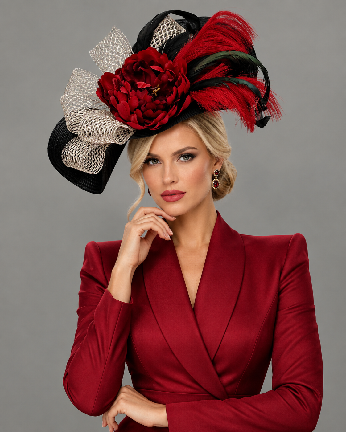 Ruby Fascinator on Headband