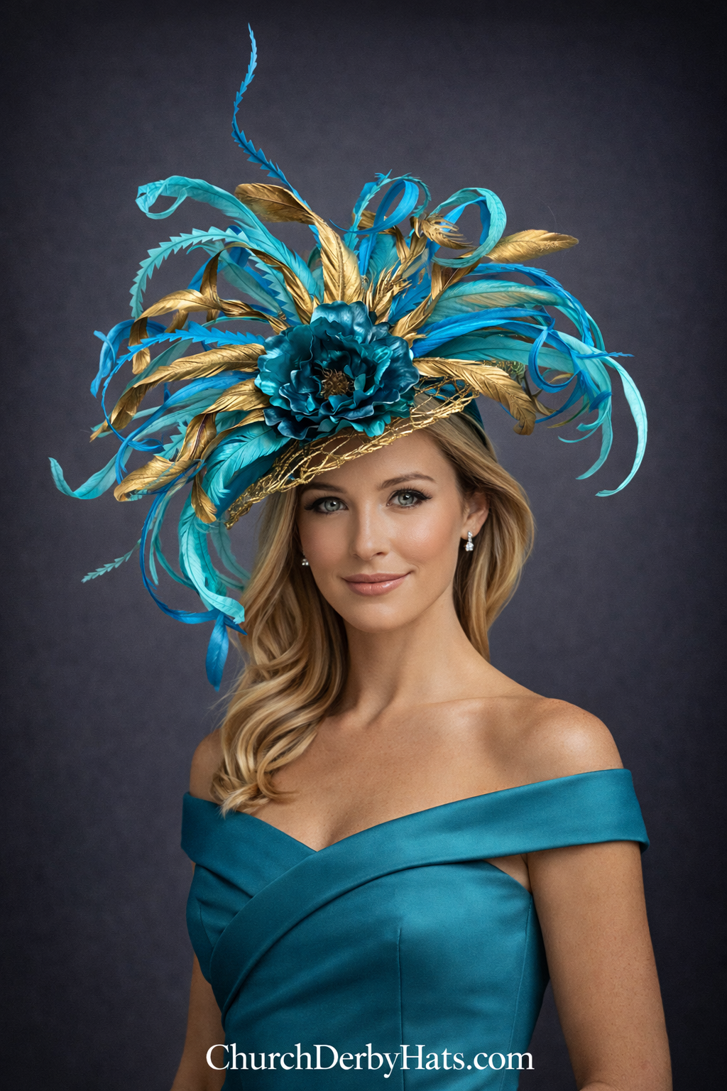 Turquoise Gold Fascinator - Kentucky Derby Hat