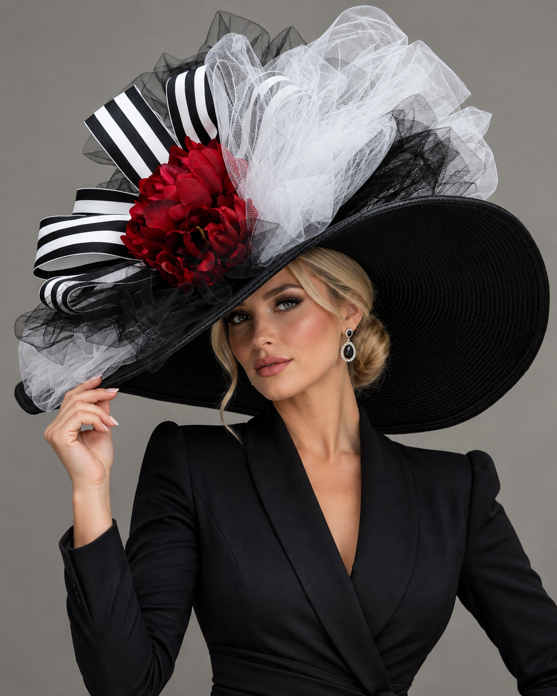 Clarissa Red Black White - Kentucky Derby Hat
