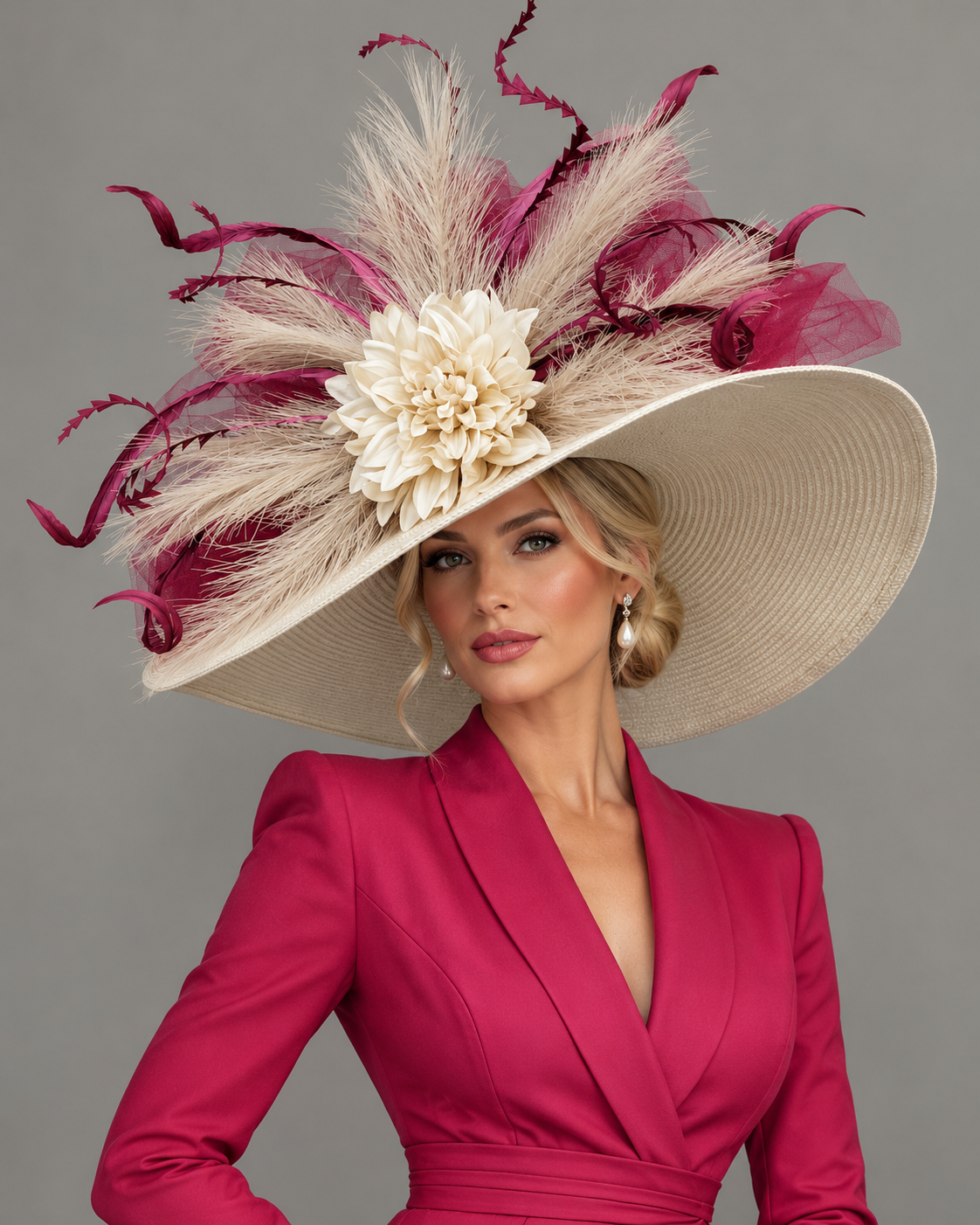 Marina Ivory Maroon - Kentucky Derby Hat