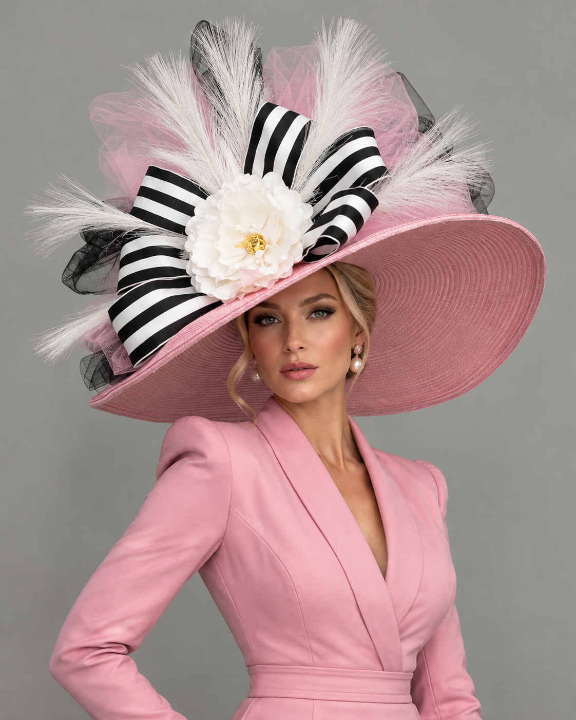 Tina Black White Pink - Kentucky Derby Hat