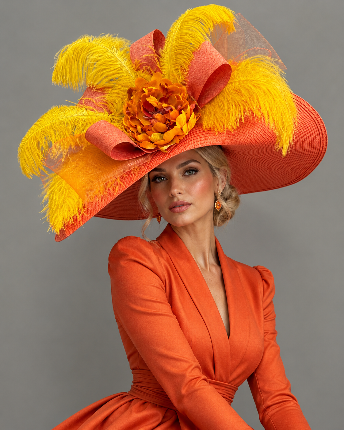Rebecca Orange - Kentucky Derby Hat - Church Hat
