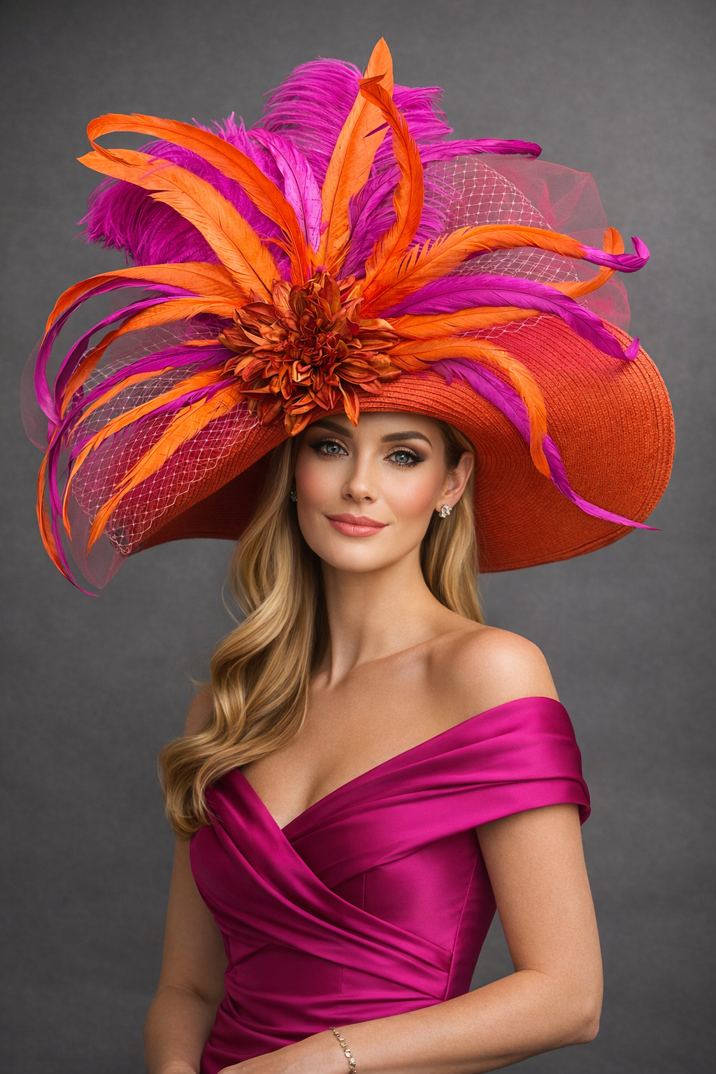 Arielle Orange Fuchsia Pink - Women’s Kentucky Derby Hat