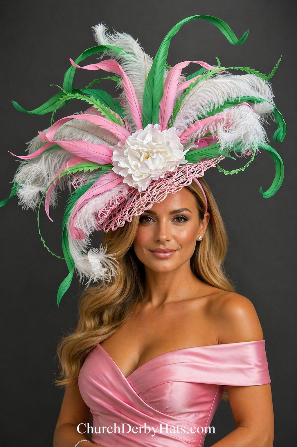 Sabrina Pink Green - Kentucky Derby Hat