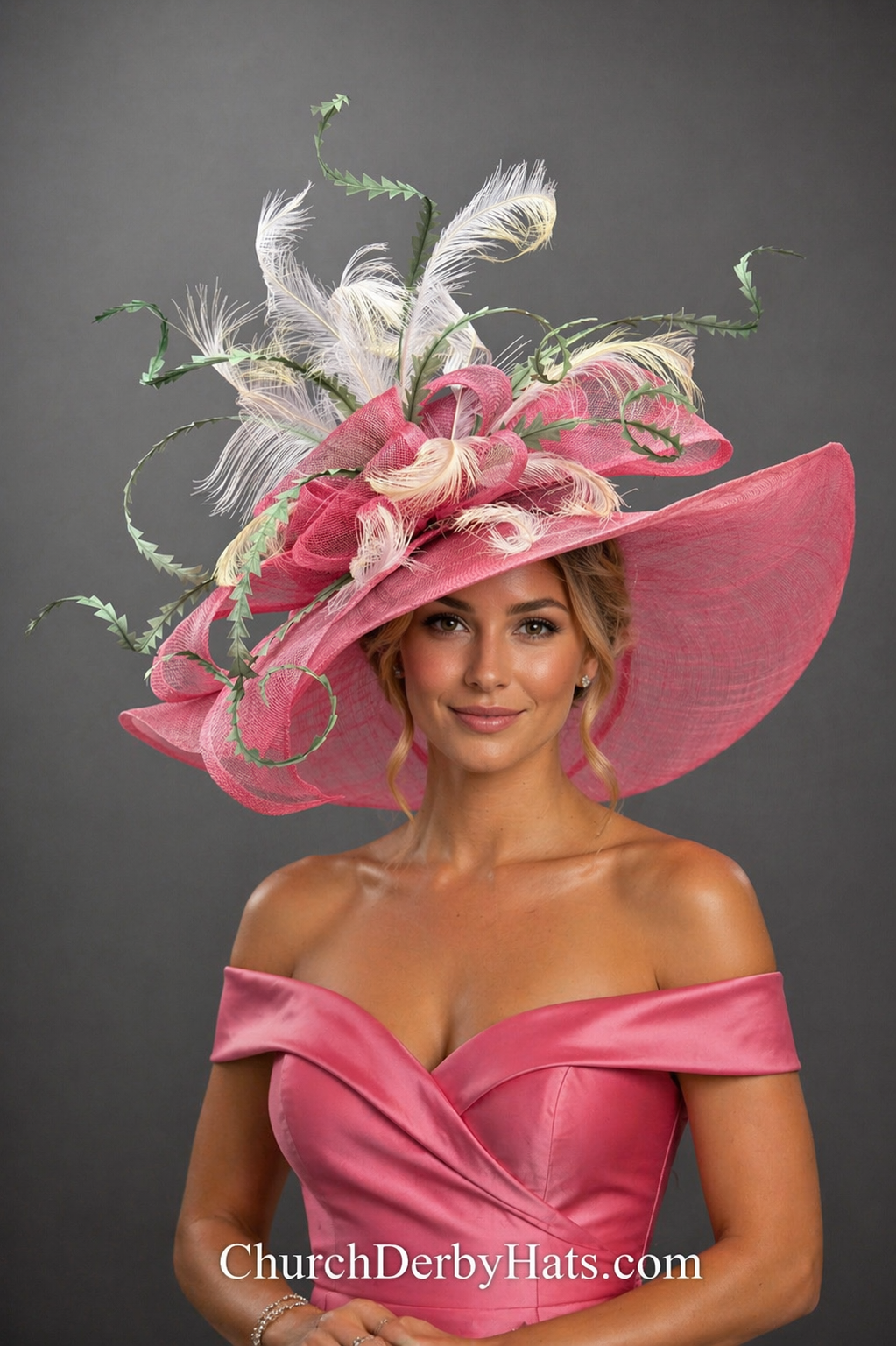 Lady Mae Pink Ivory Green - Kentucky Derby Hat