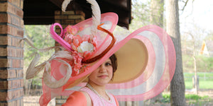 Gorgeous pink and coral Kentucky Derby hat created by Vinzetta Millinery at ChurchDerbyHats.com 